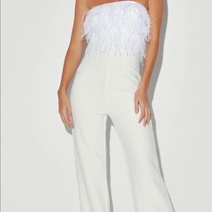 White feather top jumpsuit
